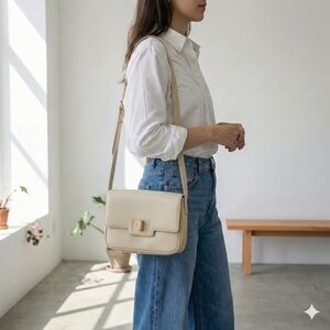 Vintage Gucci cream beige leather shoulder bag with gold GG turnlock closure